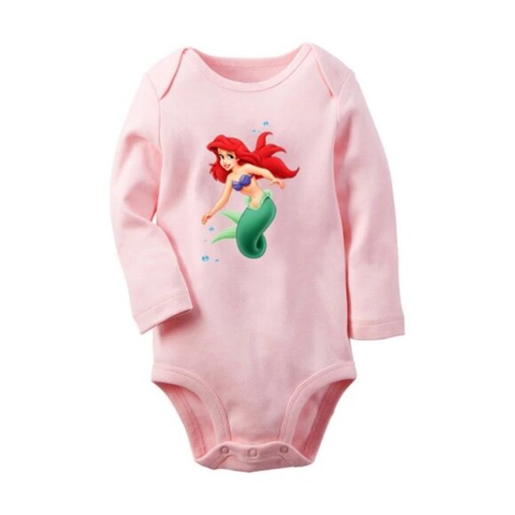 Onesie Disney Ariel Little Mermaid baby girl long sleeve 100% cotton pink new - Picture 1 of 12